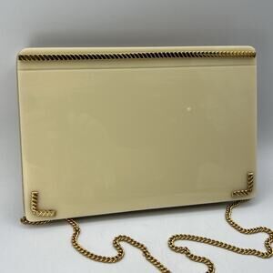 Vintage Meyers Cream Ivory Lucite Clutch Purse Gold Chain 9.25" 1970s